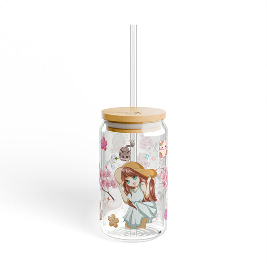 16oz ‘ Cute Girl, Sipper Glass Can